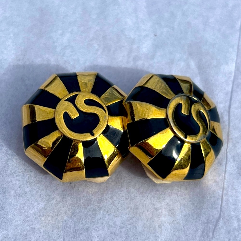 Vintage St. John Black and Gold Clip Earrings - Never Worn -